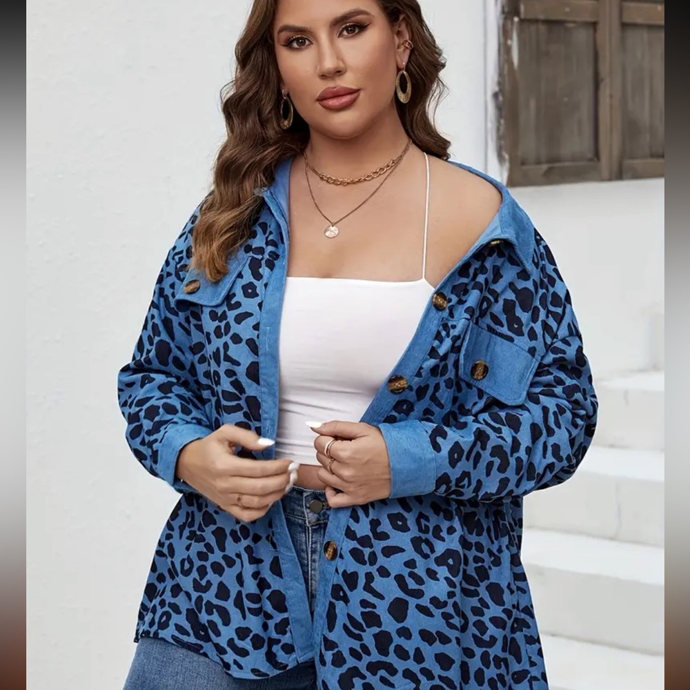 Animal Print Ribbed Button Down Shaket - Picture 4 of 5